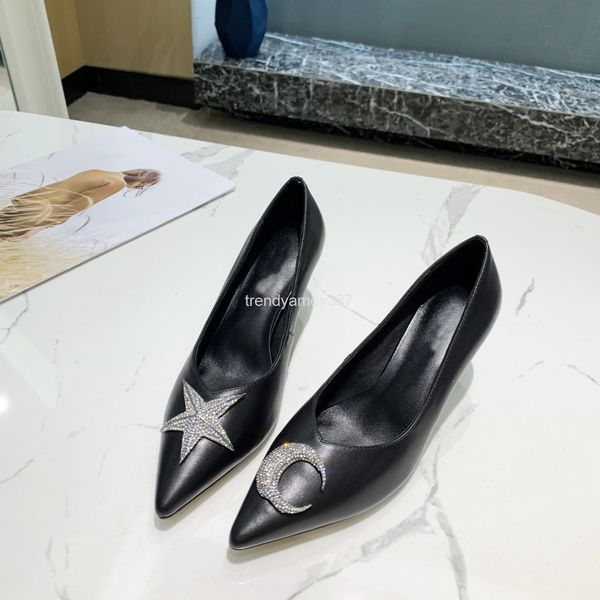 

dress shoes french high heels women's spring and summer thin heel pointed star moon net red shallow mouth single shoes, Black