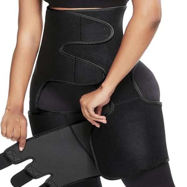 

waist support 3 in 1 slim thigh trimmer leg shapers women high trainer compress slimming belt fat burning workout shaper exercise, Black;gray