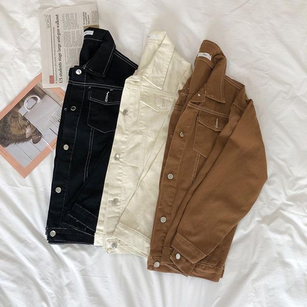 

women's jackets plus size ripped hole cropped jean jacket 4xl 5xl light blue bomber short denim jaqueta long sleeve casual jeans coat, Black;brown