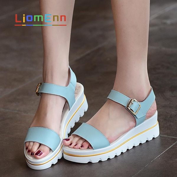 

women's wedge sandals 2021 summer ladies platform women shoes high heels chunky female buckle blue zapatos mujer, Black