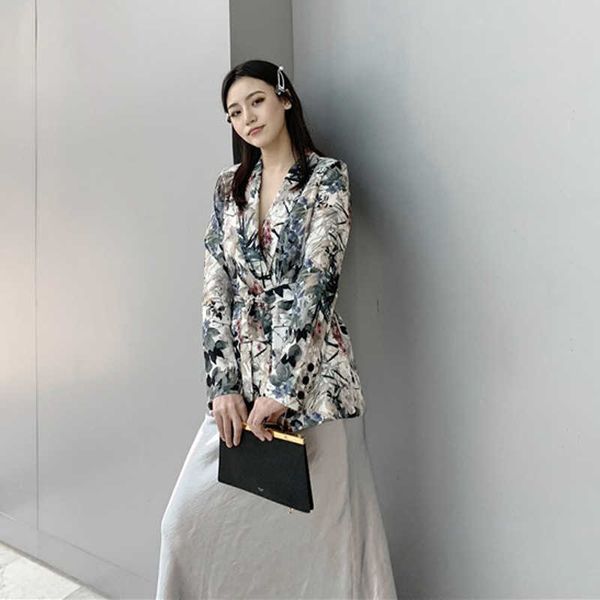 

suit female summer fashion women's casual print slim long-sleeved small suit jacket slim trousers two-piece pants 210527, White