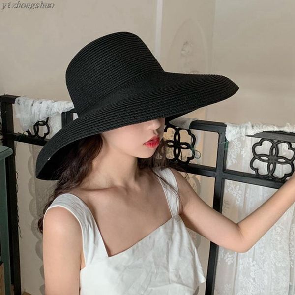 

summer straw sun hat protection holiday seaside beach for women large brimmed folding girls accessories wide brim hats, Blue;gray