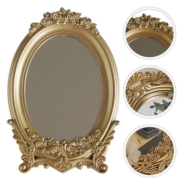 

mirrors 1pc decorative mirror household tray vintage storage (golden)