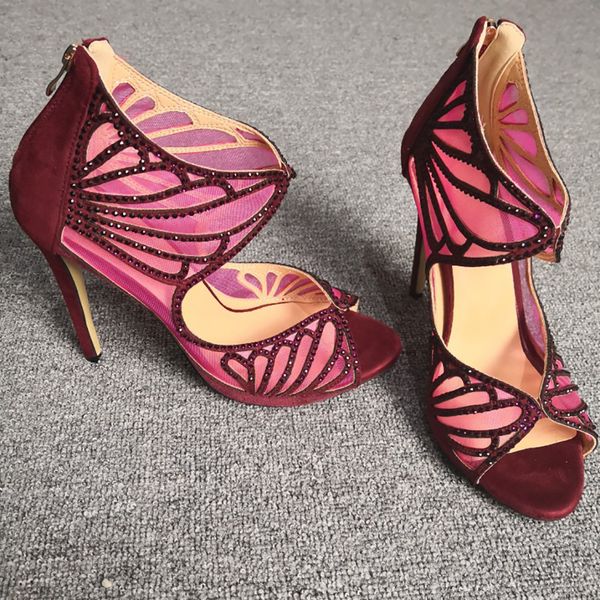 

womens handmade high heeled real pictures sandals butterfly designed eurolish style evening party prom fashion summer shoes d538, Black