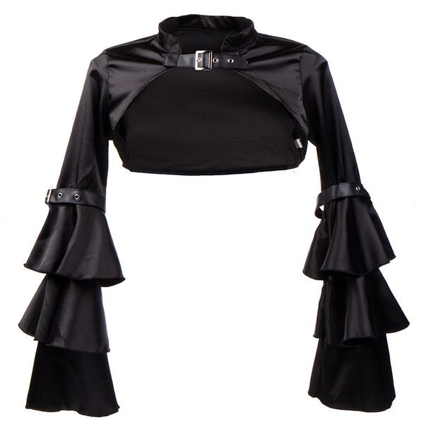 

costumes new lolita gothic shawl slim dress coat women's long sleeve satin, Black