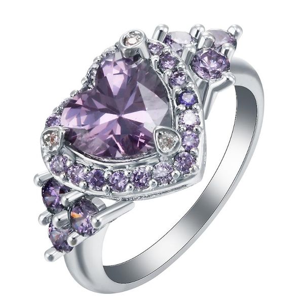 

wedding rings hainon elegant purple stone bands love heart shape cz luxury accessories fashion party silver color, Slivery;golden