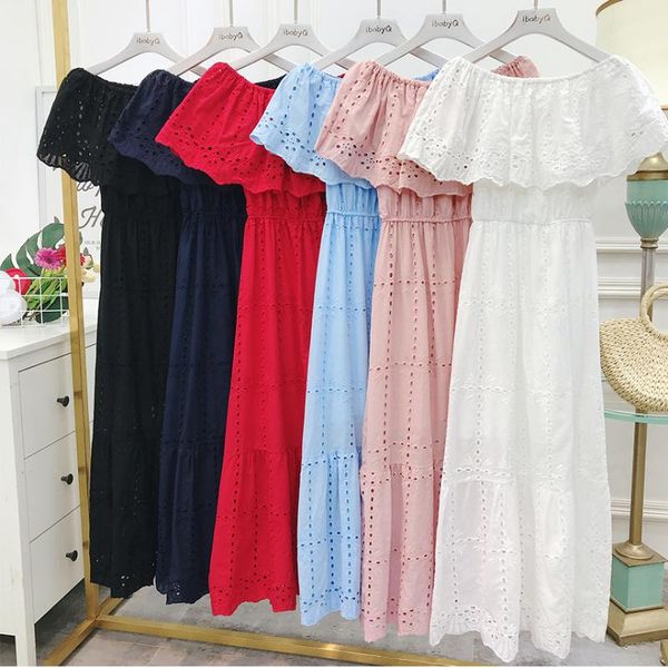 

off the shoulder dresses women 2021 korean ruffle ladies long dress summer size causal beach maxi female party, White;black