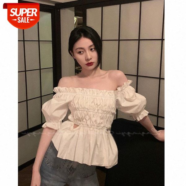 

product net celebrity, one-shoulder design, small waist, two-wear shirts and , women can be issued #4z0i, White