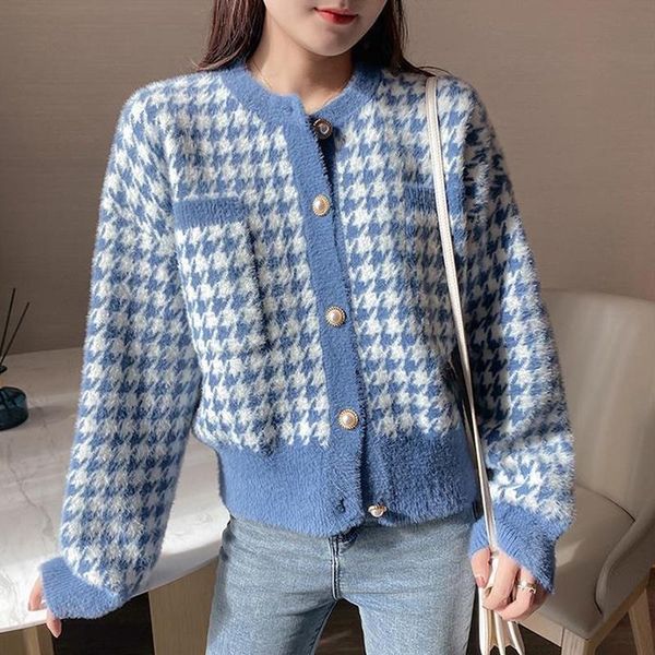 

women's knits & tees autumn women full sleeve imitation mink knitted pockets cardigan jacket korean style elegant knitwear female swea, White