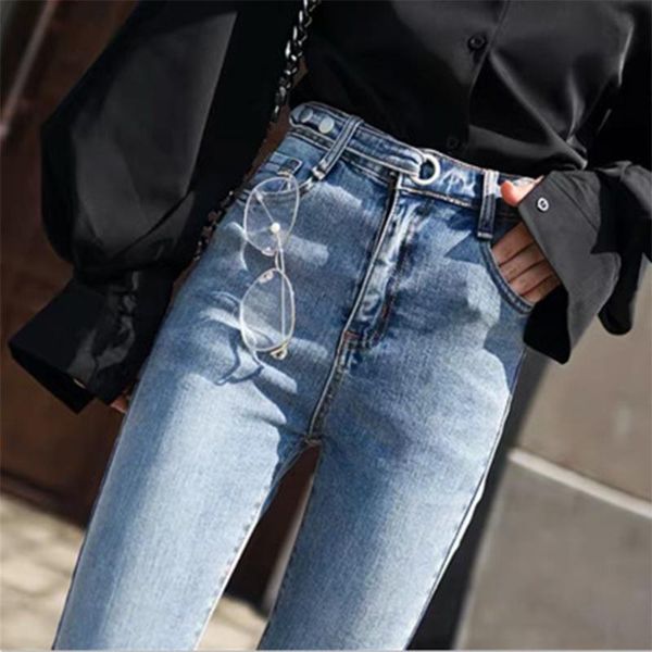 

women's jeans high waist women ankle length korean students wild was thin pencil pants slim skinny denim, Blue