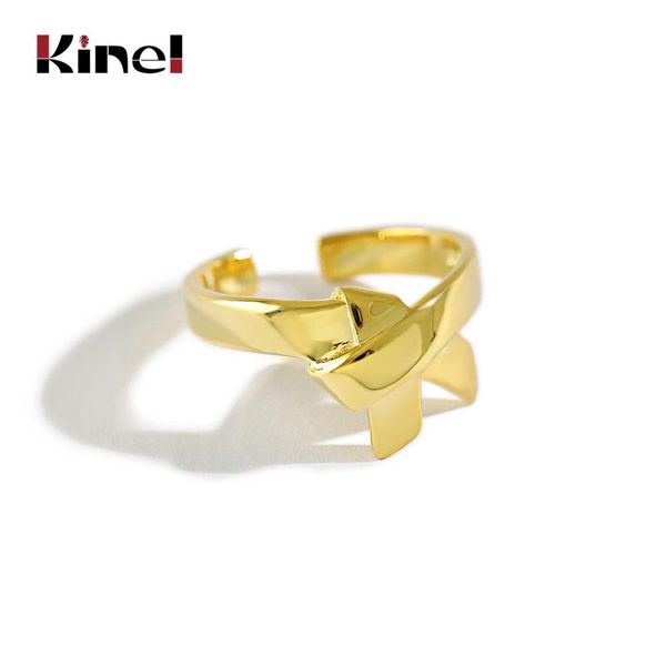 

cluster rings kinel bowknot ring woman silver 925 18k gold jewelry fashion wedding party sterling real bijoux 2021, Golden;silver