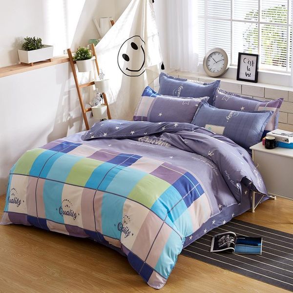 

bedding sets a/b double-sided pattern simple stars print set ins style soft quilt cover flat sheet pillowcases fashion home oceania