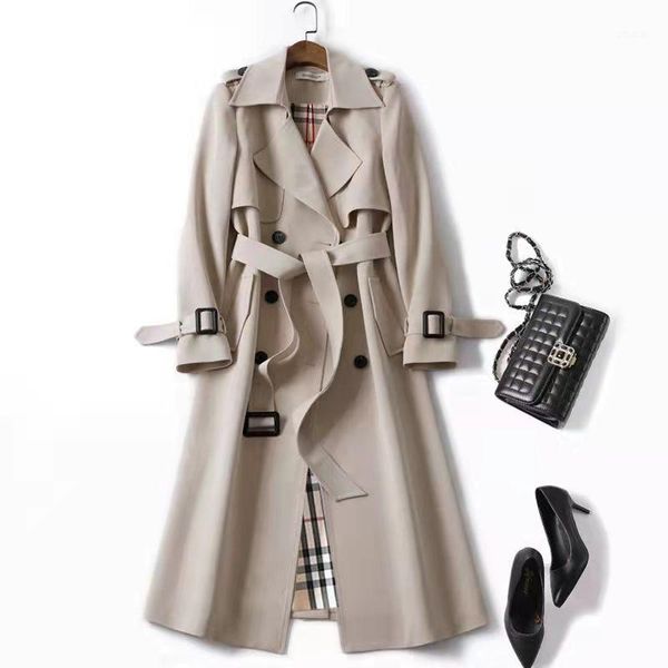 

women's trench coats clothes autumn outerwear korean style long coat women, Tan;black