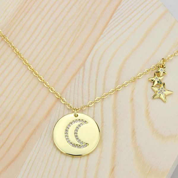 

chains allme personality sparkly rhinestone moon coin pendant necklace for women brass gold o-chain necklaces statement jewellery, Silver