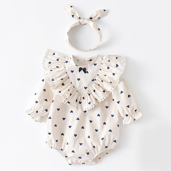 

rompers lovely baby girls heart cartoon romper soft breathable cotton infant kids puff long sleeve jumpsuit bodysuit born clothes, Blue