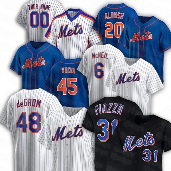 

2021 mets july black uniforms return jersey 12 francisco lindor 20 pete alonso 48 jacob degrom 31 mike piazza 40 wilson ramos 45 michael wac, Blue;black