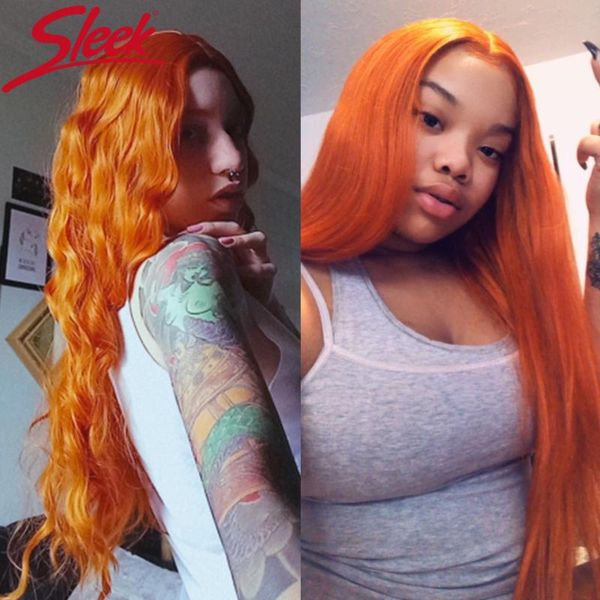 

lace wigs human hair for women blonde front wig ginger orange remy brazilian 4x4 closure straight purple, Black;brown
