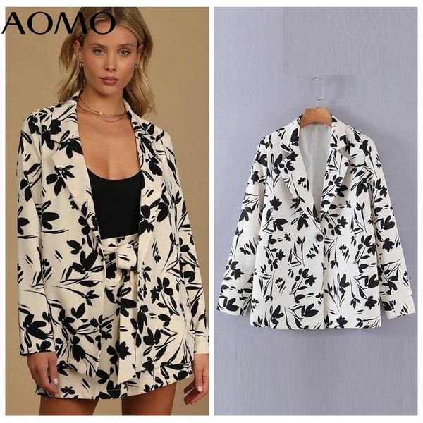 

women's suits & blazers aomo women floral print blazer coat vintage notched collar pocket 2021 fashion female casual chic rb59a, White;black