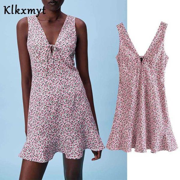 

klkxmyt za women summer floral print mini tank dress sleeveless ruffle woman dresses beach sundress 210527, Black;gray