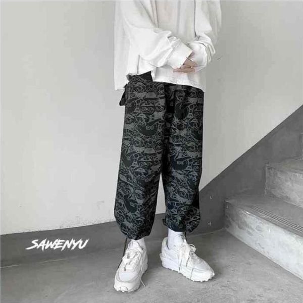 

falling wide-leg pants men women casual streetwear hong kong style hip-hop sports loose men's, Black