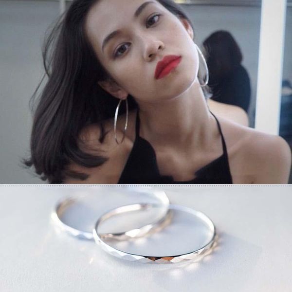 

4CM,4.5CM,5CM,6CM Hoop Earrings S925 Sterling Silver Boho Jewelry Minimalism Brincos Pendientes For Women & Huggie, Golden;silver
