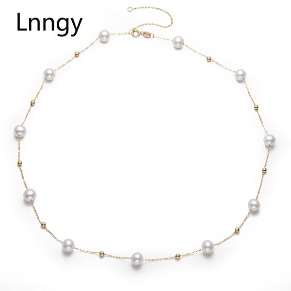 LNNGY 18 K Takı Altın Link Zincir Kolye Doğal Tatlısu Inci Kolye Kadınlar Için Bijoux Femme Hediyeler Nişan Doğum Günü