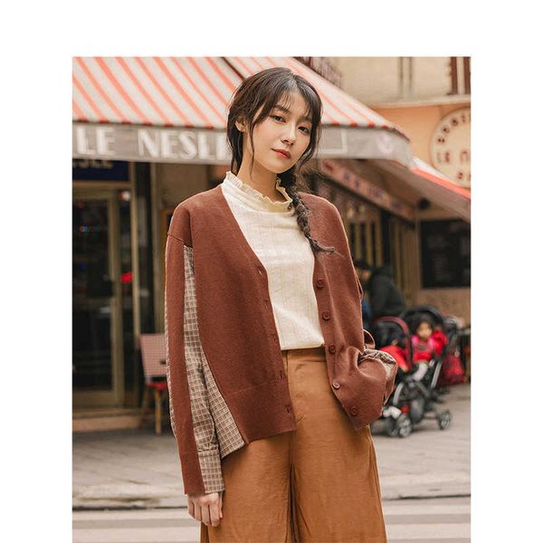

women's sweaters sweater autumn arrival elegant v neck plaid patchwork cardigan sweater fp1l, White;black
