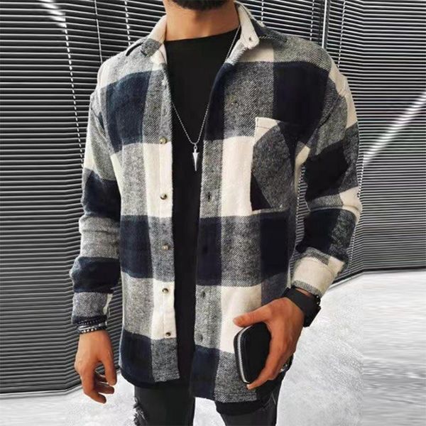 

men's casual shirts 2021 spring fashion long sleeve plaid printed for men turn-down collar button shirt male harajuku streetwear, White;black