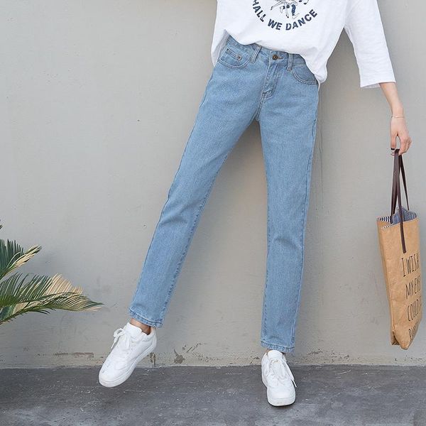

women's jeans high waist loose 2021 spring korean version of harlan nine points pants wild straight trousers tide, Blue