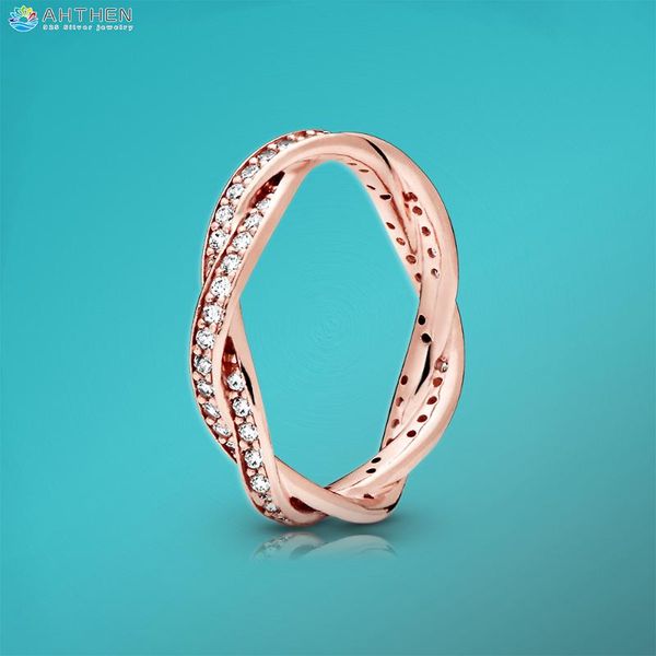 

cluster rings ahthen 925 sterling silver sparkling twisted lines women ngagement ring jewelry girl, Golden;silver