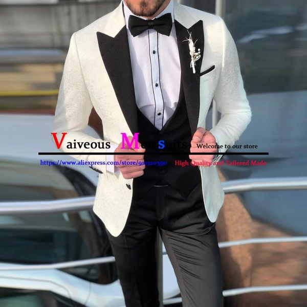 

men's suits & blazers tailor-made beige jacquard men costume homme wedding groom 3 piece terno masculino prom party slim fit pants vest, White;black