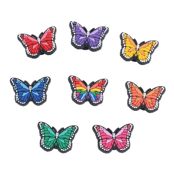 

100pcs+ cartoon character for wristband croc colorful butterfly pvc rubber shoe charms shoes accessories clog jibz fit buttons decorations a, White;pink