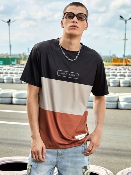 

men color-block letter graphic tee g19z#, White;black
