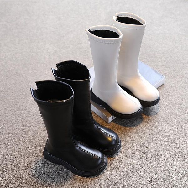 

boots girls' high 2021 winter all-match warm leather children' snow, Black;grey
