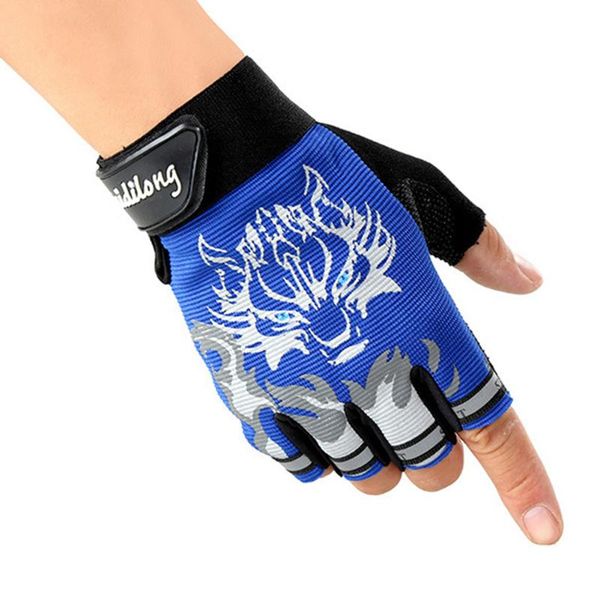 

fingerless gloves men women semi-finger wolf print mittens anti-slip, Blue;gray