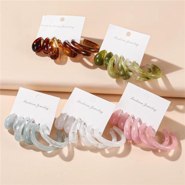 

trendy resin acrylic hoop earrings set for women girls vintage geometirc round circle earring jewelry gift, Golden;silver