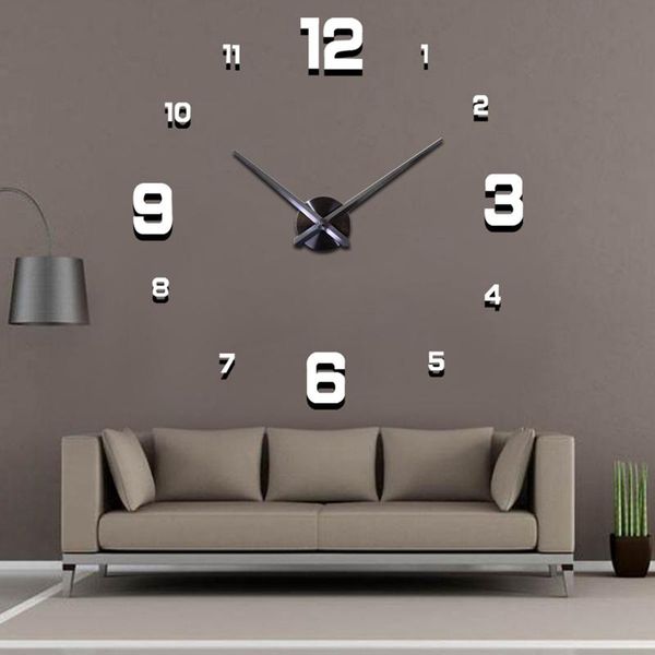 

modern design big clock kit wall art frameless watch large diy mute mirror stickers home office school decor clocks