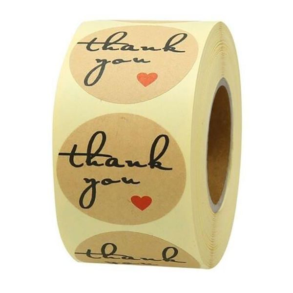 

500pcs thank you stickers vintage round kraft red heart seal sticker wedding favours ers baby shower paper labels gift wrap