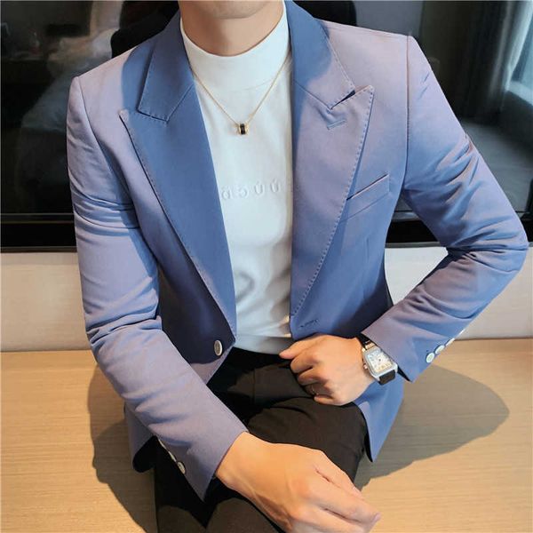 

men blazers spring men's korean style slim handsome suit jacket wedding business casual blazer masculino black 210527, White;black