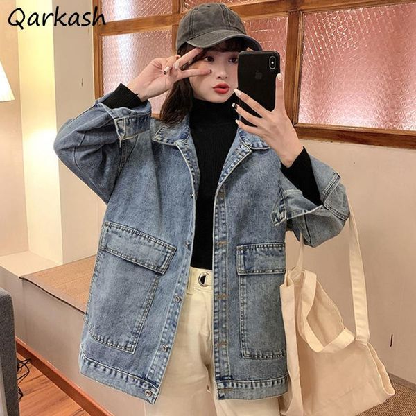 

women's jackets women single breasted basic baggy big pockets denim retro boyfriend ulzzang hipster spring outwear females teenagers, Black;brown