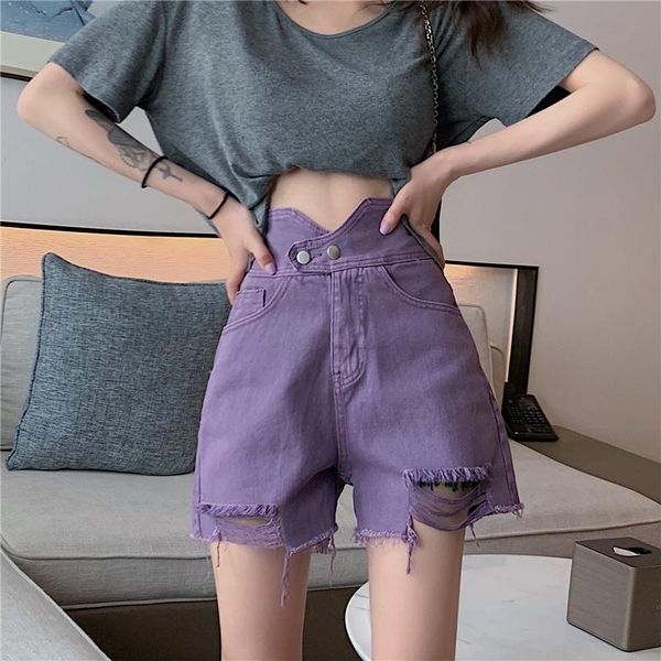 

women's jeans high street, waisted, skinny, ripped denim shorts and pants, Blue