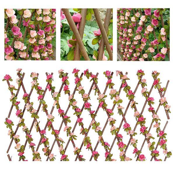

fencing, trellis & gates flower leaves stretchable fence with artificial rose yard multifunction garden wooden hedge balcony privacy screen