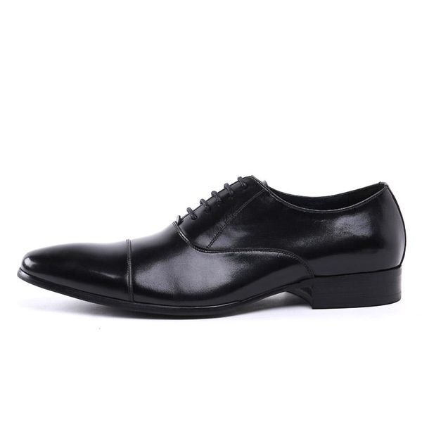 

dress shoes winter pointed toe fashion men formal genuine leather cow lace up wedding male business work, Black