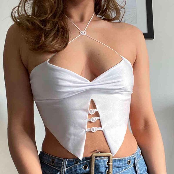 

runched y2k halter camis crop for girls with thin strap summer clothes for women sleeveless shirt white tee tank female 210415