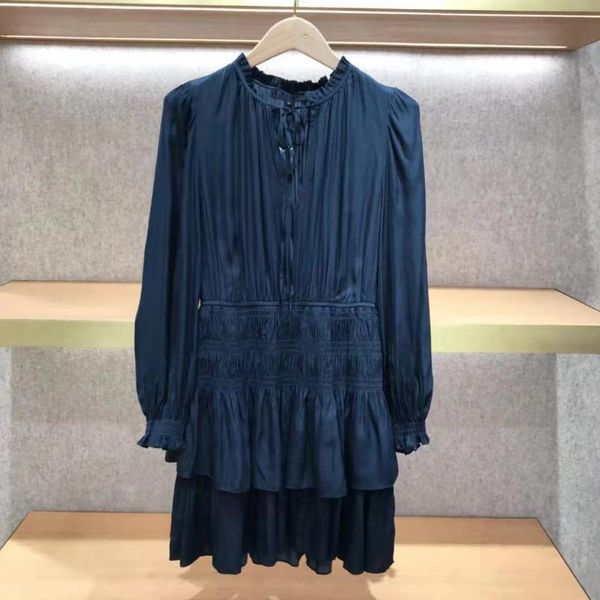 

casual dresses women dress 2021 autumn and winter collar pleated lace waist, Black;gray