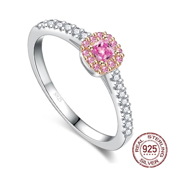 Anelli alla moda Gioielli in argento 925 con anello in pietra preziosa con zirconi rosa per le donne Accessori regalo per la promessa della festa nuziale J-334