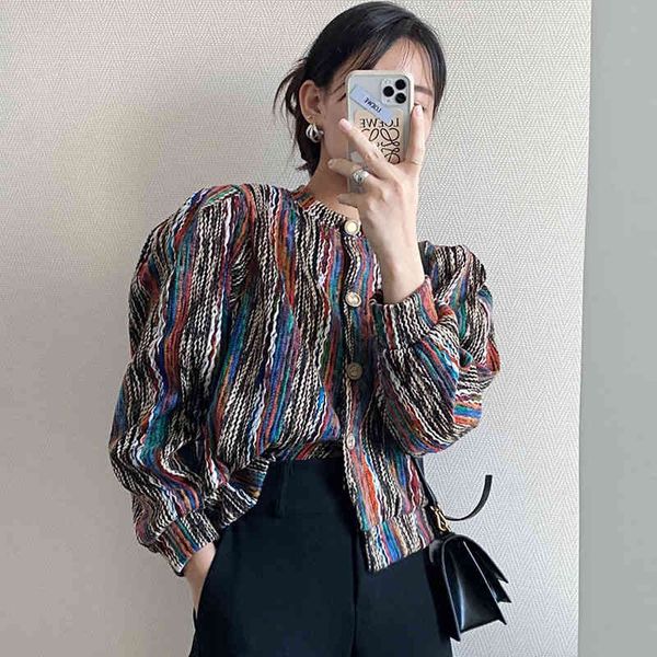 

jacket korean fashion harajuku sweet rainbow stripes and long sleeve coats 511, Black;brown