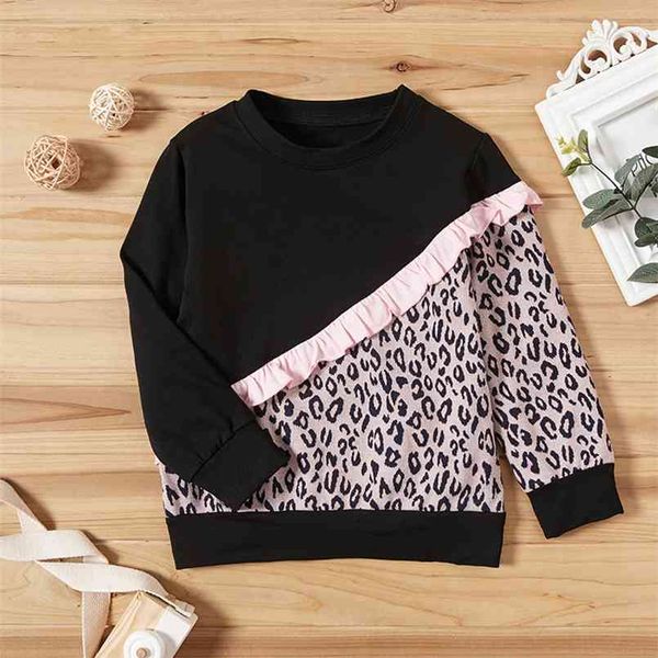 

baby / toddler leopard print ruffled splice pullover 210528, Black