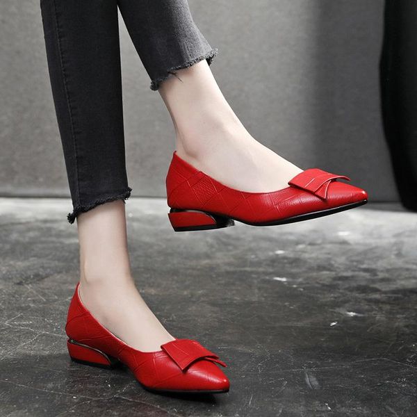 

dress shoes low heel leather single women's spring 2021, Black