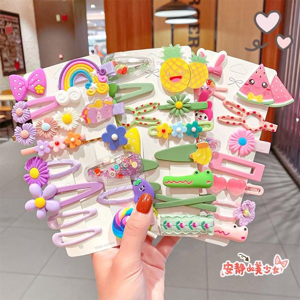 

hair accessories 14pc/set lovely refreshing girls claw cute cartoon pattern child hairpins candy colors clips ornament, Slivery;white